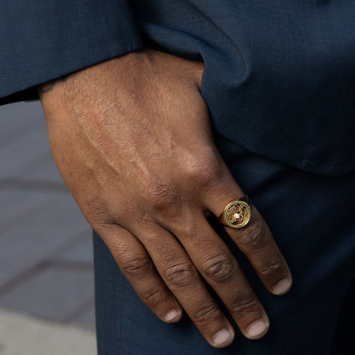 Men's Map Signet Ring – 14 Karat Gold - Bold Jewelry Design for Men