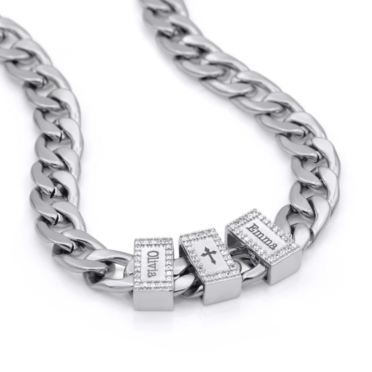Cuban Link Chain with Names - Iced Out Cross Cuban Link Chain by