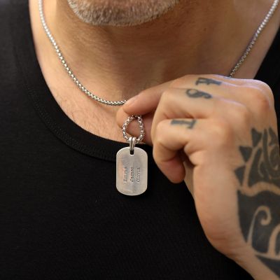 Cross Tag Engraved Necklace for Men - Sterling Silver