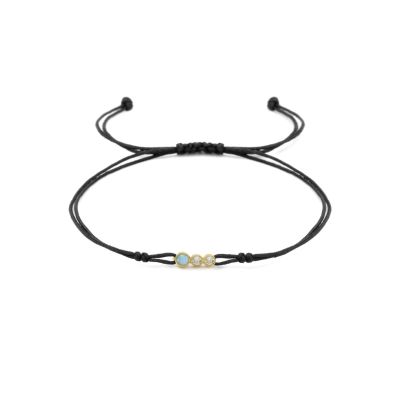 A Mother's Love Bracelet - Black String  [Topaz & White Diamonds / 14 Karat Gold] - 1 Large Topaz + 2 Small Diamonds