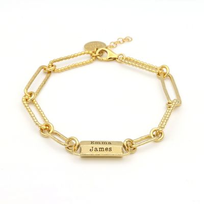 Bracelet Barre Hexa Gravée à Chaîne Amy [Plaqué Or 18ct]