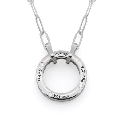 Helena Circle Link Chain Name Necklace with a Diamond [Sterling Silver]
