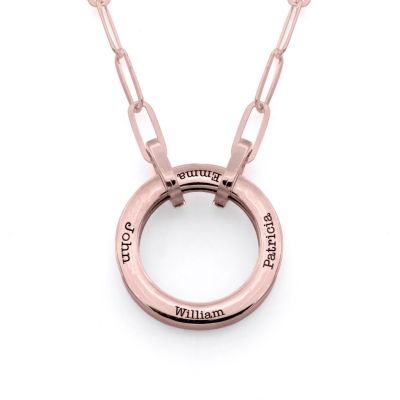 Collana con Nome a Catena con Cerchio Familiare [Placcata in Oro Rosa 18 Carati]