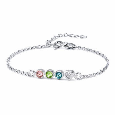 Talisa Stars Birthstone Bracelet With Diamond Heart [Sterling Silver]