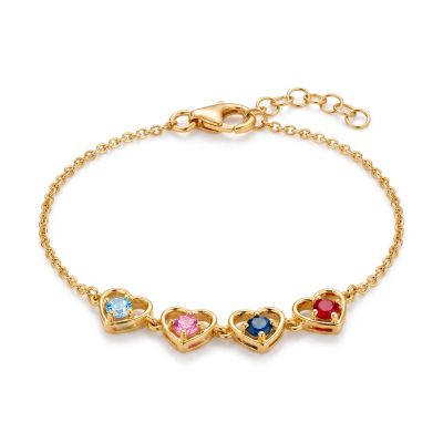 Bracelet Liens d'Amour avec Pierres de Naissance Encadrées - Vermeil 18ct