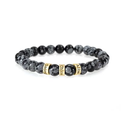 Bracelet Flocon de Neige Noir et Blanc avec Prénoms - Plaqué Or 18ct