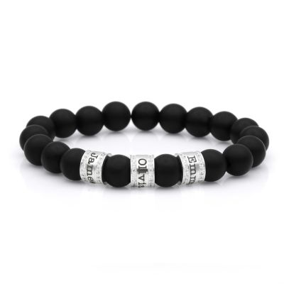 Bracelet Onyx Noir Prénom avec Cristaux pour Femme [Argent 925]