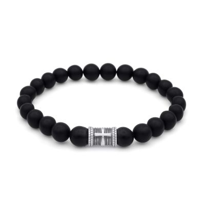 Bracelet Onyx Noir avec Croix pour Homme