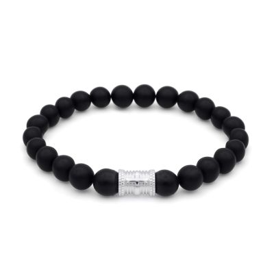 Bracelet Onyx Noir avec Croix pour Homme