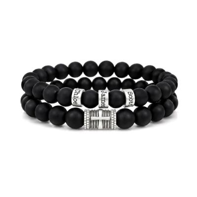 Serene Black Onyx Men Name Bracelet with sterling silver charms