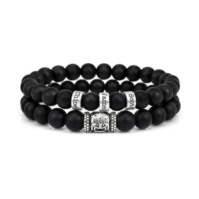 Serene Black Onyx Men Name Bracelet with sterling silver charms