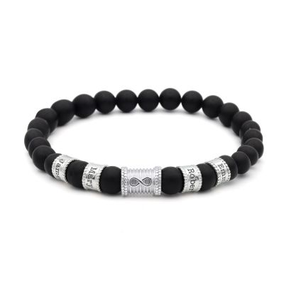 Bracelet Infini Onyx Noir avec Prénoms pour Femme - Argent