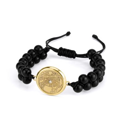 Black Onyx Engraved Map Men Bracelet [18K Gold Vermeil]