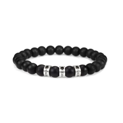 Bracelet Onyx Noir Prénoms avec Diamants Noirs de 0,20 ct pour Homme
