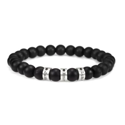 Bracelet Onyx Noir Prénoms avec Diamants pour Homme