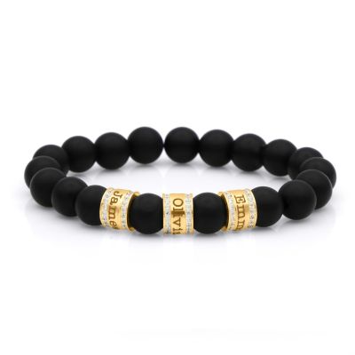 Bracelet Onyx Noir Prénom avec Cristaux pour Femme [Plaqué Or 18ct]