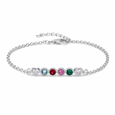 Talisa Stars Birthstone Bracelet With 2 Diamond Hearts [Sterling Silver]