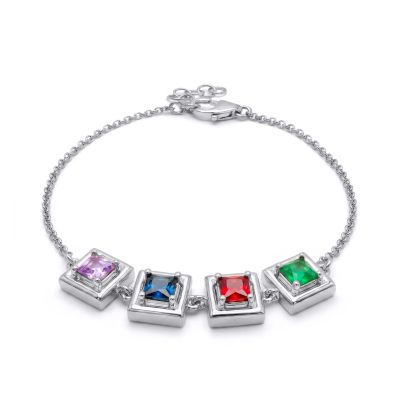 Bracelet Étincelant avec Pierres de Naissance Carrées