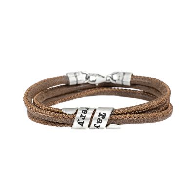 Bracciale con Nomi di Famiglia - Pelle Scamosciata Marrone [Argento 925]