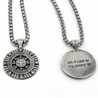 Steuerruderkette mit Koordinaten für Herren - Sterlingsilber