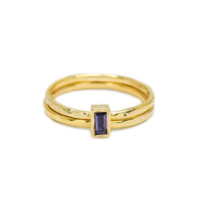 Carina Ring. Gehamerde Baguette Verticaal [18K Goud Verguld]