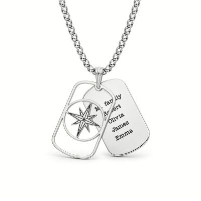 Collier Plaque Boussole avec Prénoms pour Homme - Argent 925