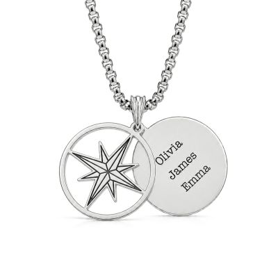 Layered Compass Men Name Necklace [Silver]