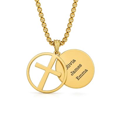 Layered Cross Men Name Necklace [18K Gold Plated]
