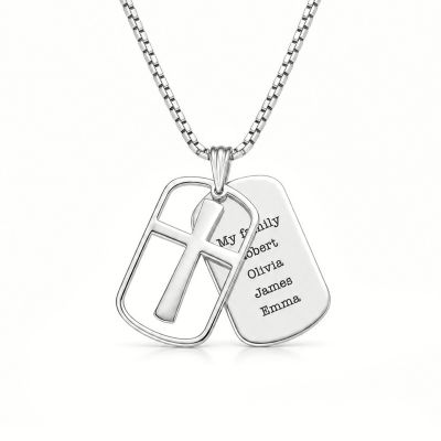 Sacred Cross Tag Men Name Necklace [Silver]