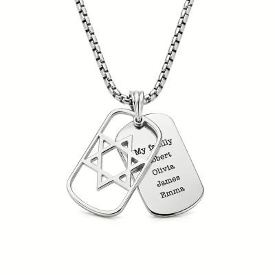 Star of David Tag Men Name Necklace [Silver]