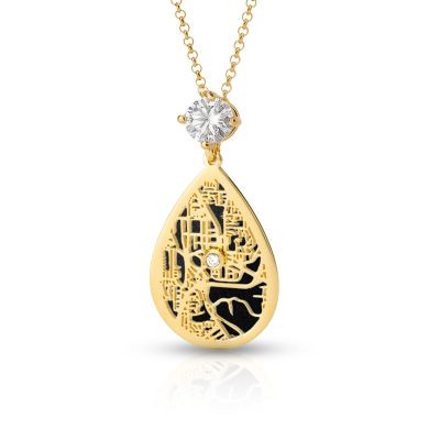 Cherished Spot Silhouette Map Necklace With 1 Ct Diamond [14 Karat Gold]
