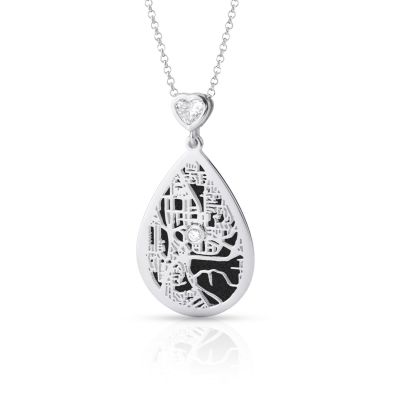 Cherished Spot Silhouette Map Necklace with Heart Diamond [Silver]