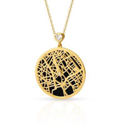 Collier Carte Silhouette Endroit Précieux avec Diamant Cœur - Plaqué Or 18ct
