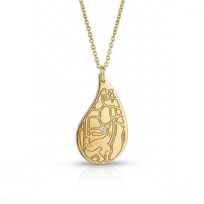 Threads Of Life Engraved Map Necklace [14 Karat Gold]