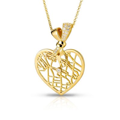Collier Carte Liens du Cœur orné d’un Nœud avec Diamant - Plaqué Or 18ct