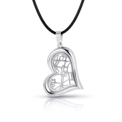 Ties of Heart Map Necklace – [Sterling Silver / Black Cord]