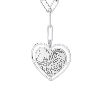 Styled Ties of Heart Engraved Map Necklace [Sterling Silver]