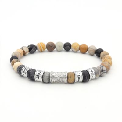 Kompass Damenarmband aus Picasso Jaspis mit Gravur [Silber]