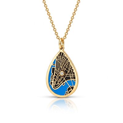 Cherished Spot Aqua Silhouette Map Necklace [18K Gold Plated]