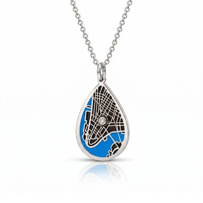 Cherished Spot Aqua Silhouette Map Necklace [Silver]