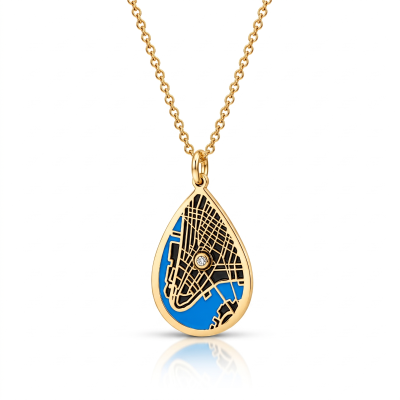 Cherished Spot Aqua Silhouette Map Necklace [18K Gold Vermeil]