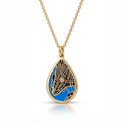 Collier Lieu Précieux Carte Silhouette Aqua - Plaqué Or 18ct
