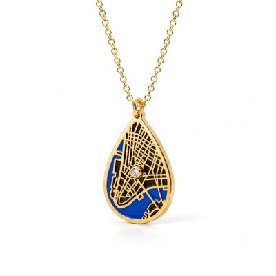 Cherished Spot Aqua Silhouette Map Necklace [18K Gold Vermeil]