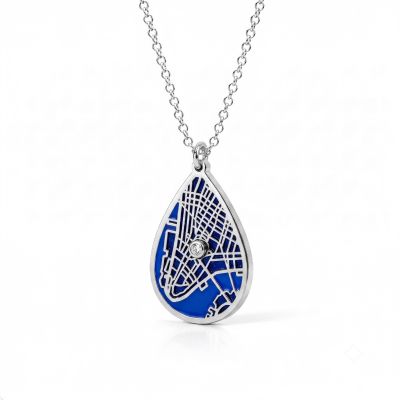 Cherished Spot Aqua Silhouette Map Necklace [Silver]