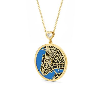 Talisa Aqua Silhouette Map Necklace with Heart Diamond [18K Gold Plated]