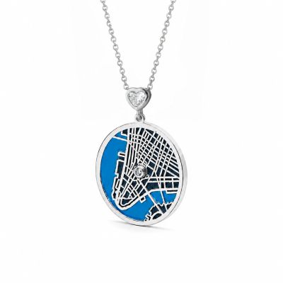 Talisa Aqua Silhouette Map Necklace with Heart Diamond [Silver]