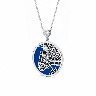 Talisa Aqua Silhouette Map Necklace with Heart Diamond [Silver]