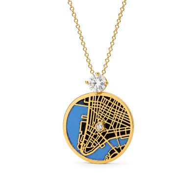 Talisa Aqua Silhouette Map Necklace With 1 Ct Diamond [18K Gold Vermeil]