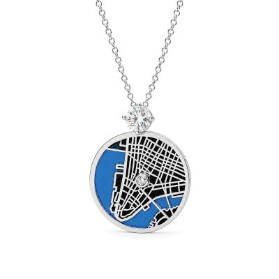 Talisa Aqua Silhouette Map Necklace With 1 Ct Diamond