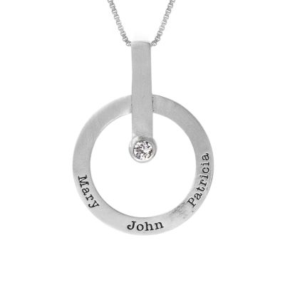 Circle Name Necklace with a Diamond [Sterling Silver]
